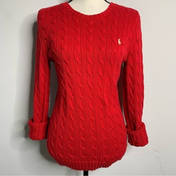 Ralph Lauren Red Iconic Cable Crewneck Sweater - Picture 8 of 14
